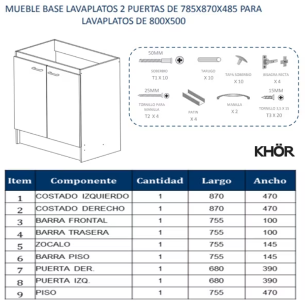 Khor, Mueble Base Lavaplatos Blanco 80 Cm