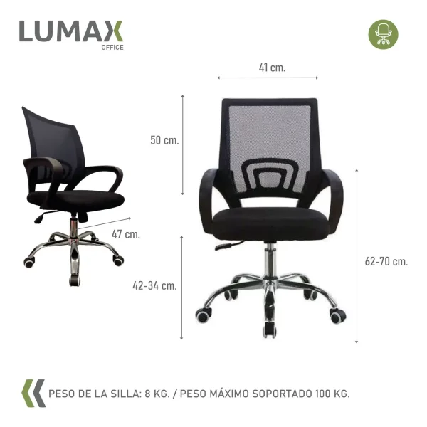 Silla De Escritorio Ergonómica Lumax Ezri Mesh Con Tapizado De Mesh Color Negra