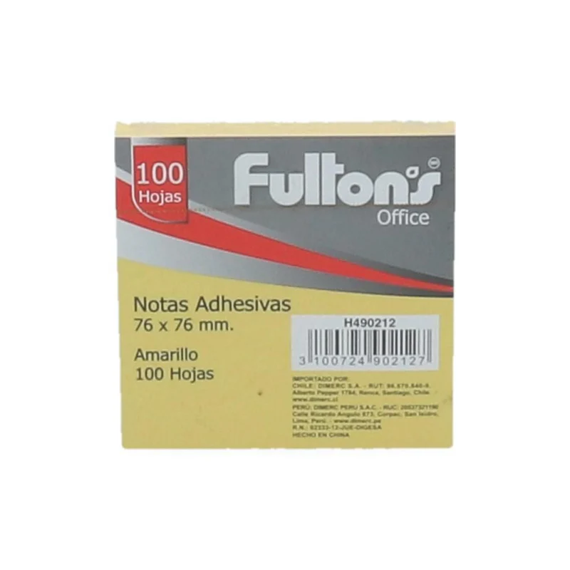 Nota Adhesiva 654 Amarillo 76X76 Mm 1 Un 100 Hojas - FULTONS