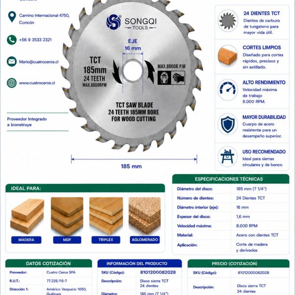 FDP, Disco Sierra Circular Madera 7 1/4 24 Dientes