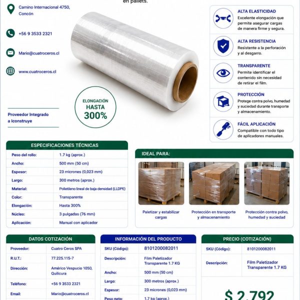 FDP, Film Paletizador Transparente 1.7 KG