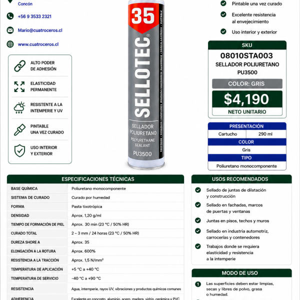 Sellotec 35 Sellador Poliuretano Gris 290 ml